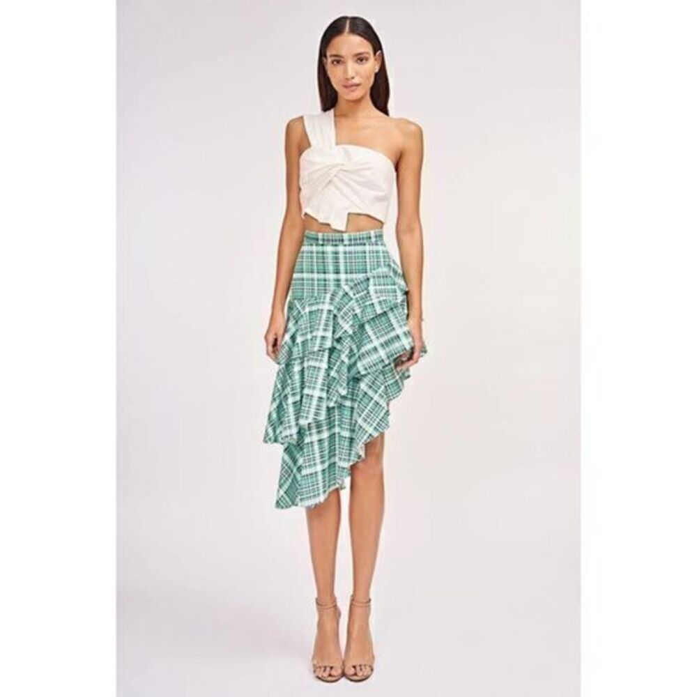 AMUR EUC Green Plaid Pippie High-low Ruffled Hem Skirt US 2